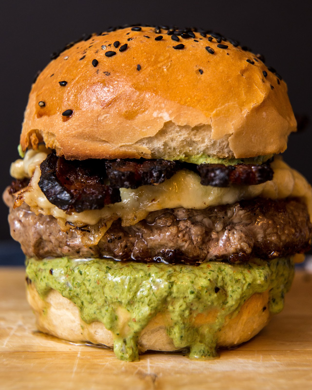 Mama Tommy's Greek Lamb Burger with Fried Saganaki, Homemade Bacon, and Cilantro Tzatziki [Zack]