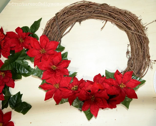 assembling poinsettia wreath