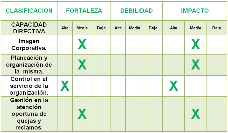 EMPOPASTO: MATRIZ PERFIL DE LA CAPACIDAD INTERNA (PCI)