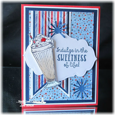 North Coast Creations Stamp set: Ice Cream Shoppe, Our Daily Bread Designs Custom Dies: Pennants, Antique Labels and Border, Asters and Leaves, Our Daily Bread Designs Patriotic Paper Collection