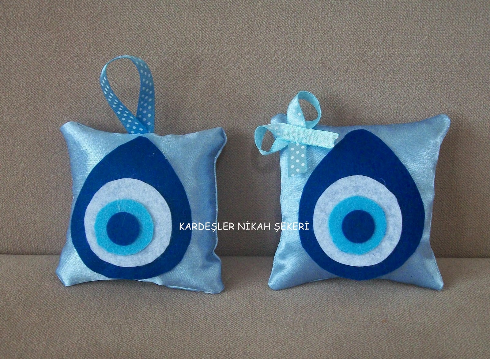 Kardeşler nikah Şekeri. Keçe nazar boncuklu