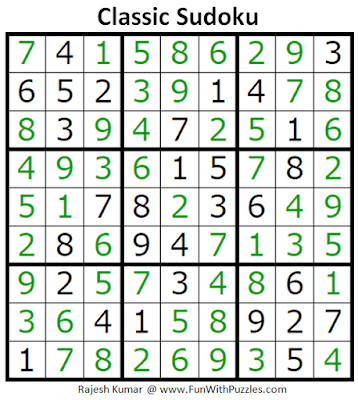 Answer of Classic Sudoku Puzzles (Fun With Sudoku #298)