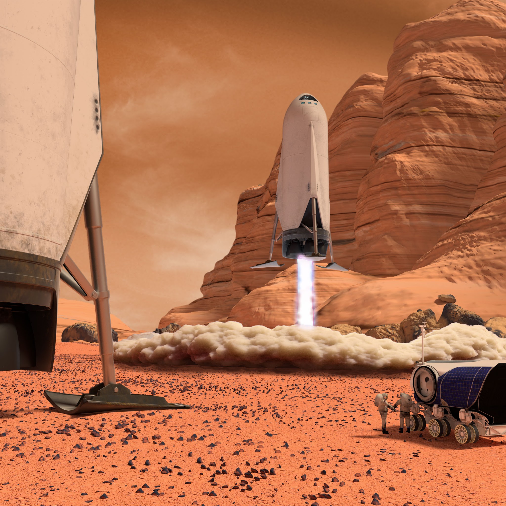 human Mars SpaceX downscaled ITS spaceship landing on Mars