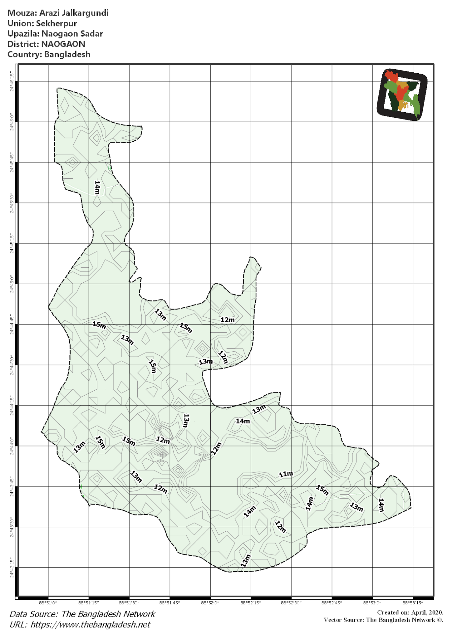 Map of Arazi Jalkargundi Mouza of Naogaon Sadar Upazila, NAOGAON, Bangladesh.
