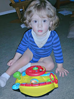 Toddler Tyler and his new toy VTech Turn and Learn Driver Toy