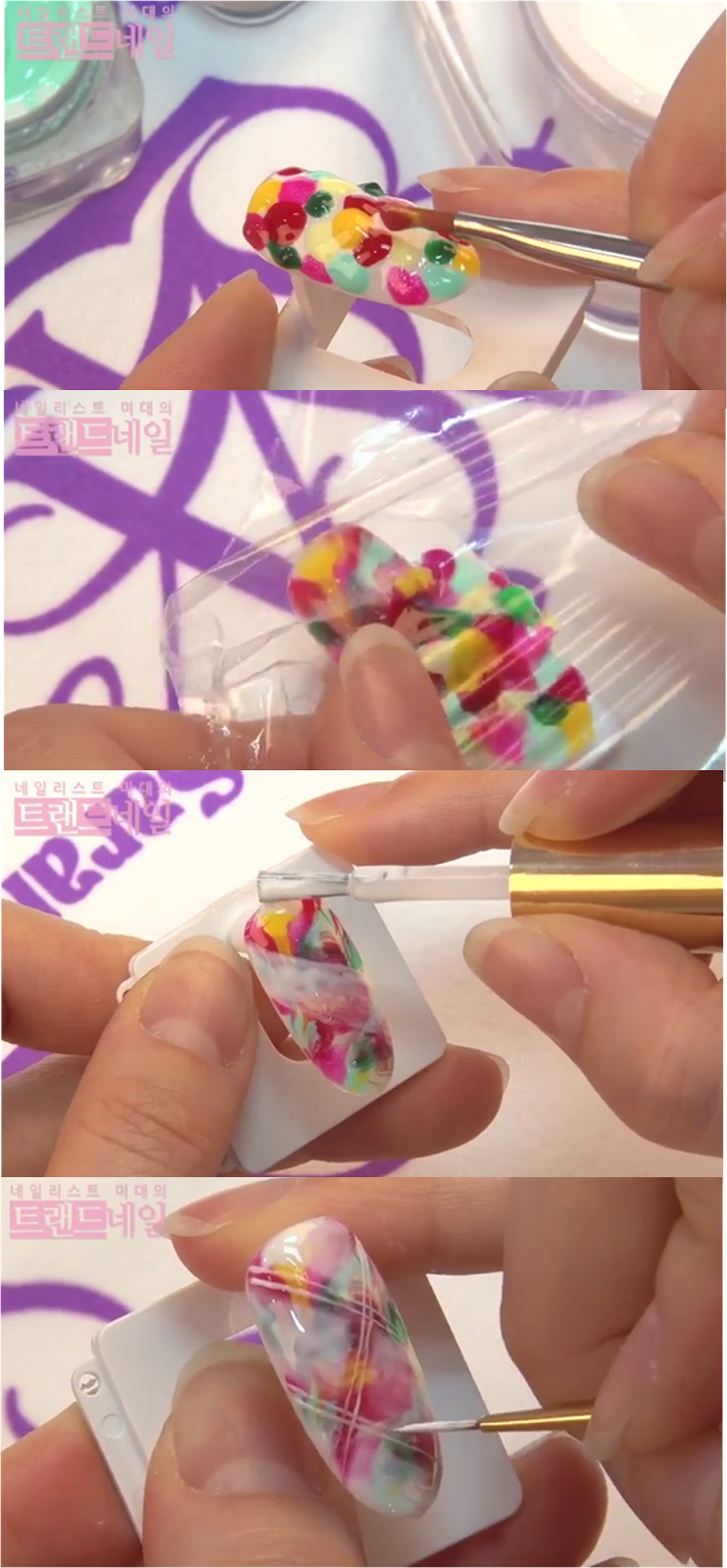 SARA NAIL Sara Youtube Nail Art Class, Marbling Nail Art, White Plaid