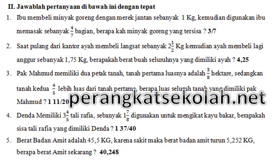 Soal Pts Uts Matematika Kelas 5 Sd Mi K 13 Revisi 2017 Serta Kunci Jawaban Tentang Penjumlahan Dan Pengurangan Pecahan Administrasi Sekolah