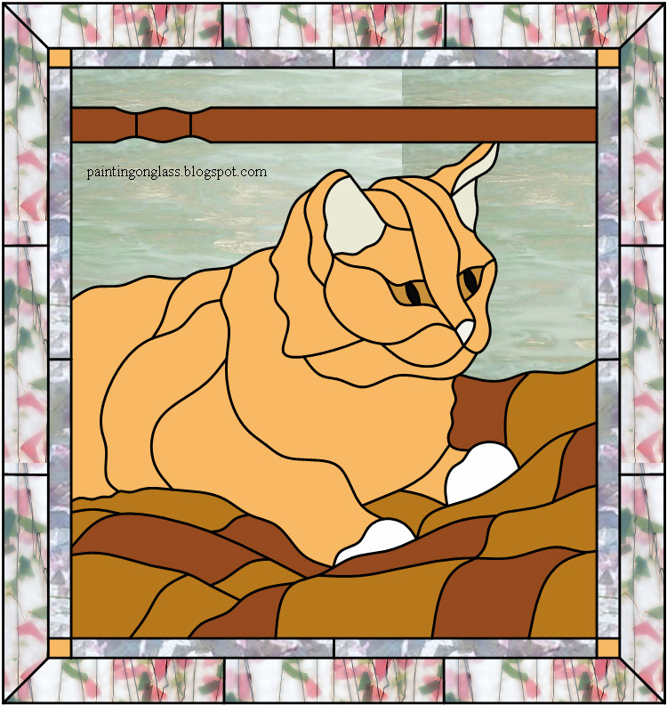Stained Glass Tabby Cat Pattern painting on glass