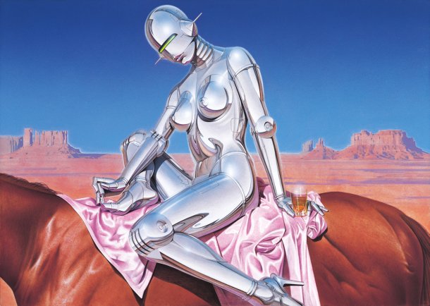 Hajime Sorayama ilustrações esculturas arte mulheres robôs metálicas sensuais cyberpunk vintage provocante peitos metalizados fetiche sadomasoquismo