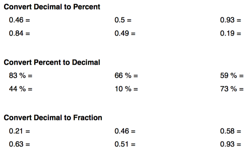 6A 2017: Fractions, Decimals and Percentages Revision Questions