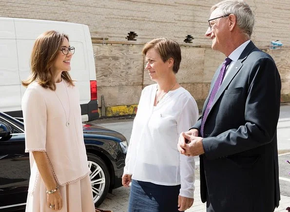 Crown Princess Mary wore a Zara pink blouse and skirt, Gianvito Rossi pumps and Marianne Dulong Esme Earrings