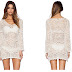 Rochie de plaja alba scurta tip tricotaj cu maneci lungi