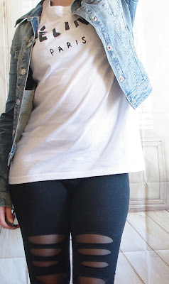 Outfit Leggins, Céline-Shirt & Jeans Jacket 