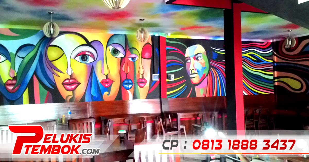 Seni Lukis Abstrak Modern di Dinding Cafe Gambar Hiasan Dinding Kamar