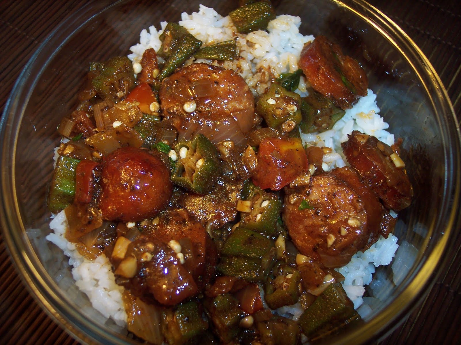 Savory Moments Stewed okra and tomatoes with andouille sausage