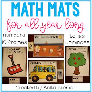 Math Mats for all year long! LOTS of different options for counting practice, including numbers, tallies, dominoes, and ten frames! These options provide further learning and challenge your young learners to process numbers in different ways. You are able to easily provide differentiated learning opportunities for your students with this pack! #mathmats #counting #kindergartenmath