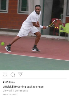 aaaa Retired pro footballer, Jay-Jay Okocha tries to get back in shape through tennis