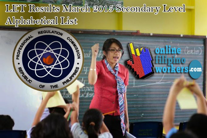 LET Passers March 2015 Final List H - O Secondary Level Teachers Board Exam