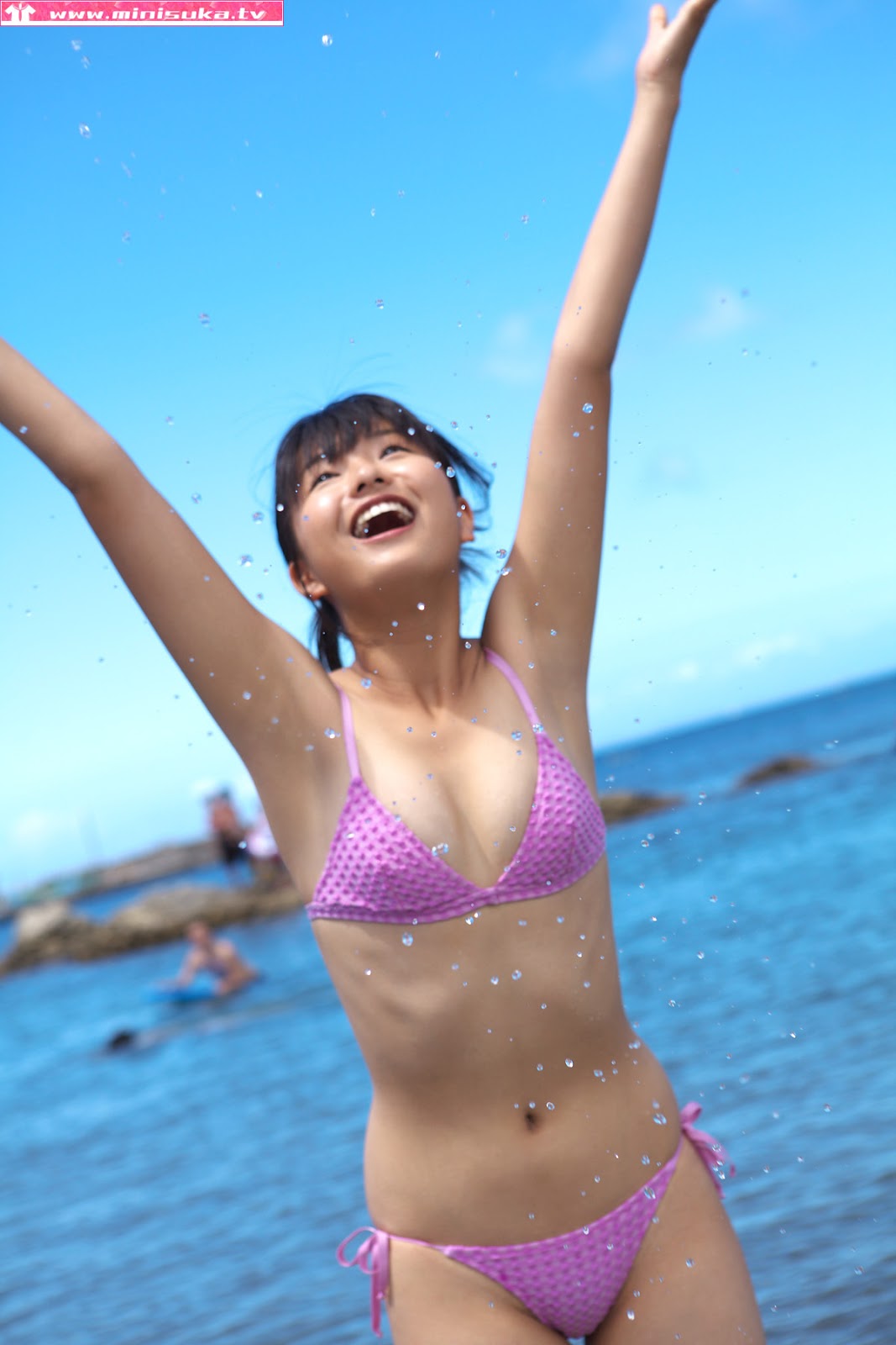 Mayumi Yamanaka Japanese Cute Idol Sexy Purple Swimsuit Playing On The