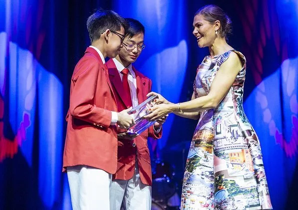 Crown Princess Victoria wore Maxjenny Stockholm Royal Pink Dress for presented Stockholm Junior Water Prize