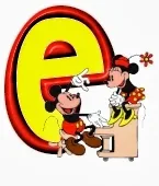 Lindo alfabeto de Mickey y Minnie tocando el piano E.