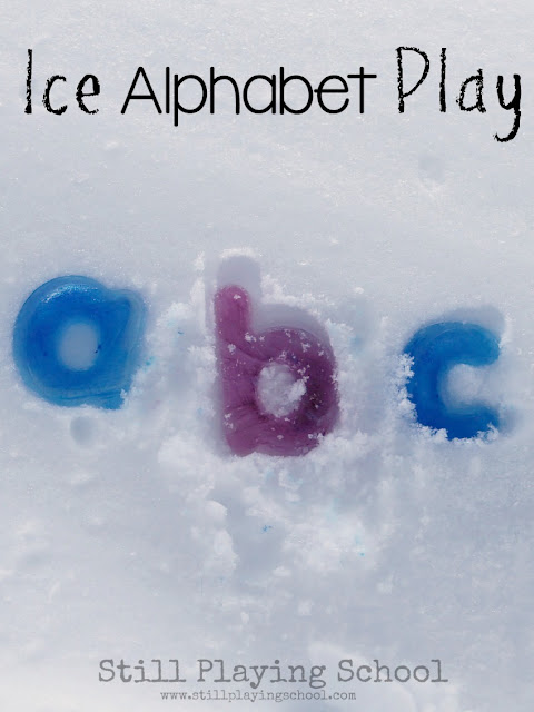 Kids learn letters while playing with an ice alphabet in preschool! This is perfect for winter or summer! I love how they adapted it for different ages!