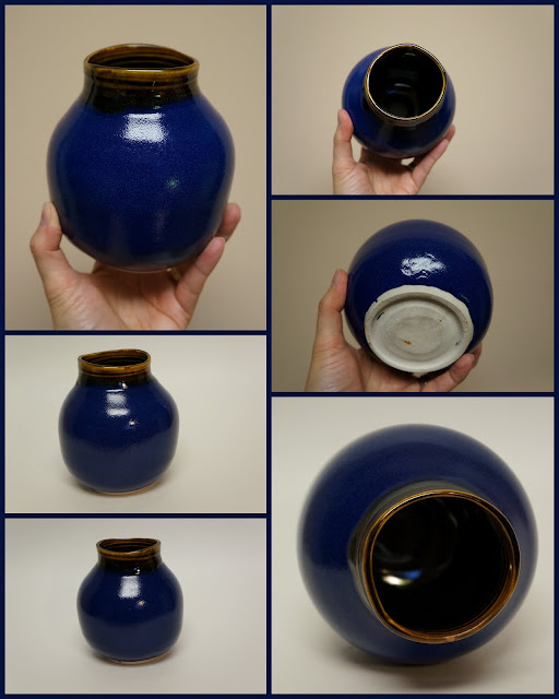 Ceramic vase in Amber Celadon and Deep Blue, by Lily L.