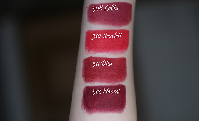 Luxvisage Pin up ulta matt: 508 Lolita, 510 Scarlett, 511 Dita и 512 Naomi