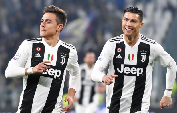 Paulo Dybala, Cristiano Ronaldo Juventus stars Paulo Dybala and Cristiano Ronaldo celebrating a goal