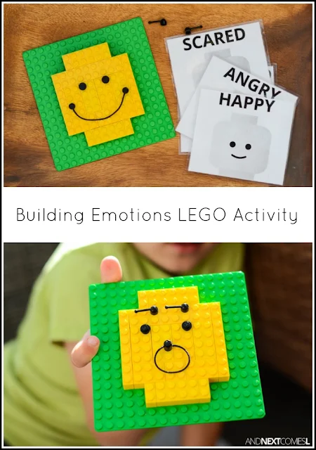 Building emotions LEGO activity for kids - great for developing fine motor skills from And Next Comes L