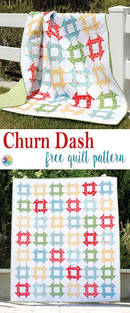 Churn Dash free quilt pattern from Andy of A Bright Corner - fat quarter friendly!