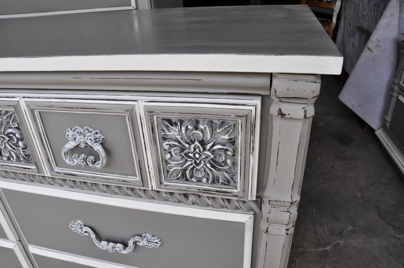 Sweetly Chic Sophisticated Grey Lowboy dresser