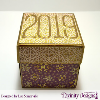 Divinity Designs Custom Dies: Long & Lean Numbers, Explosion Box, Explosion Box Pockets & Layers, Mini Box, Trees & Deers, Christmas Door Greenery, Neighborhood Border, Snow Crystals, Double Stitched Squares, Squares, Scalloped Squares, Pierced Squares, Paper Collections: Christmas 2015, Christmas Coordinating 2015