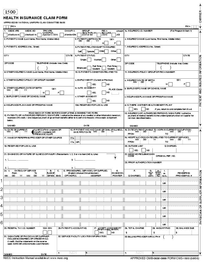 Cms Claimbilling CMS 1500 Claim Form Billing Instruction Part 1