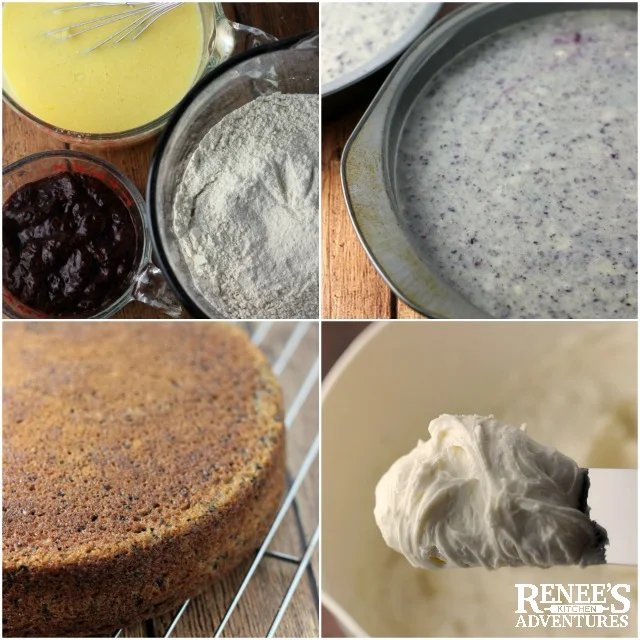 Ingredients and baking photos for Fresh Blueberry Cake a recipe from Cake Magic! from Caroline Wright 