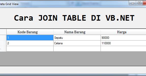 Vb net таблица