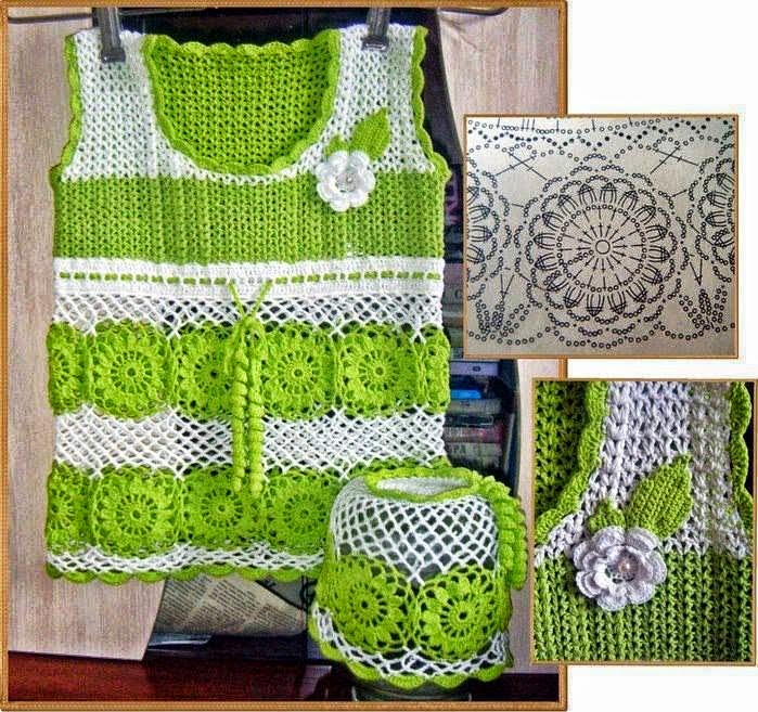 Blusa tejida al crochet con motivo floral - con diagrama
