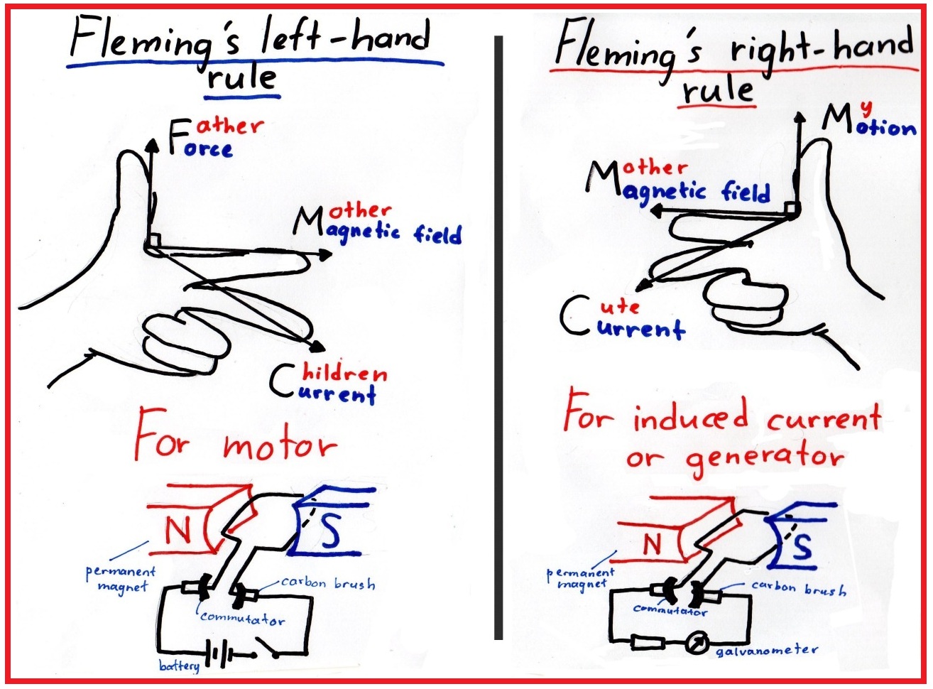 Difference between Fleming's Left and Right Hand Rule NonStop