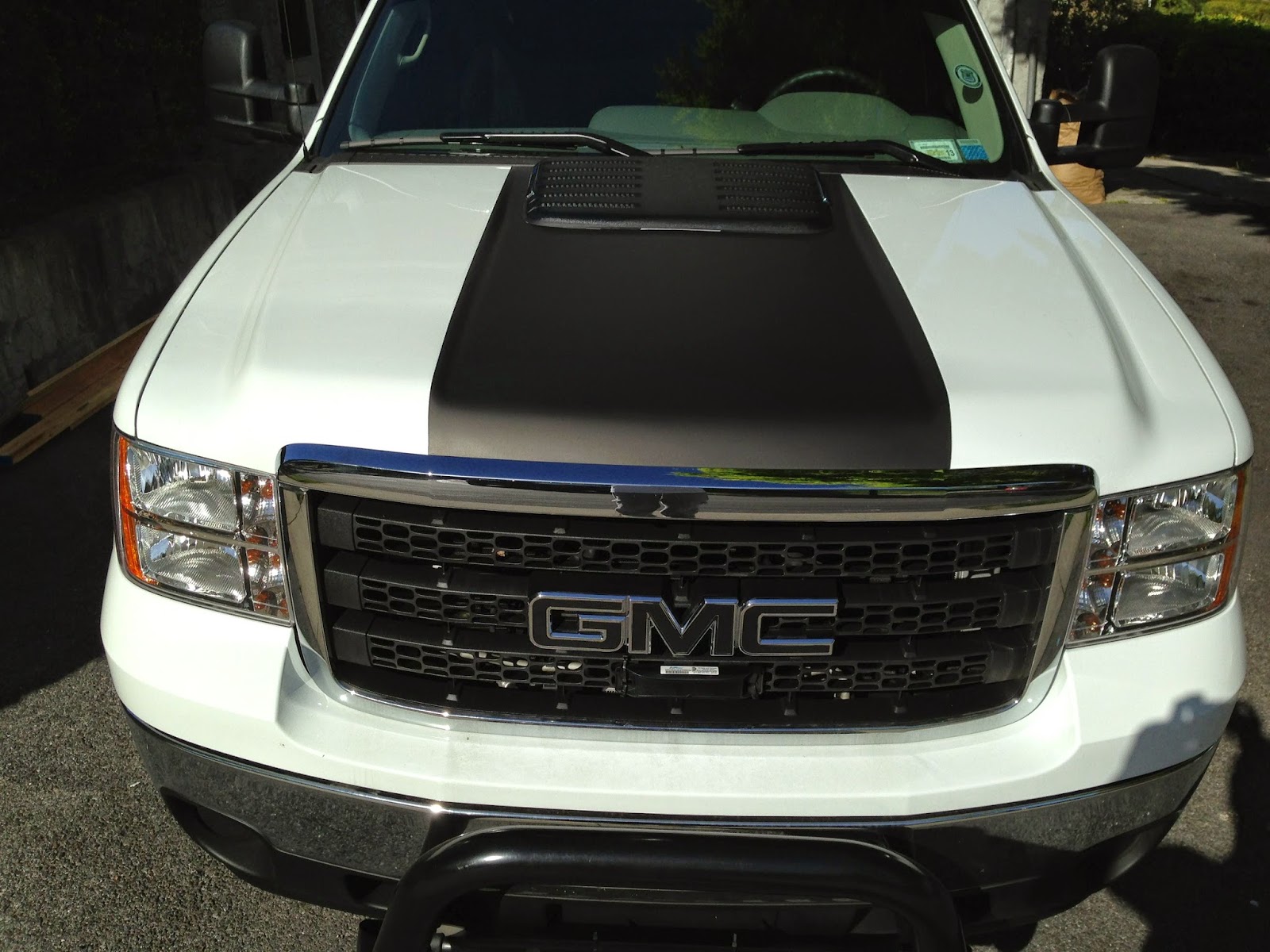 K Custom Car Wraps GMC Pickup Custom hood and bed stripe in 3M satin