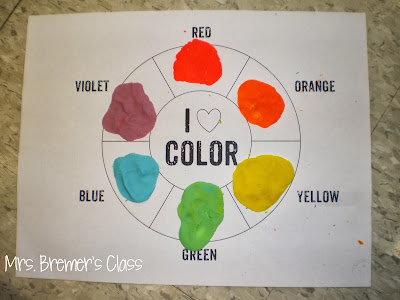 Art activity lesson to learn about color mixing and the color wheel in Kindergarten