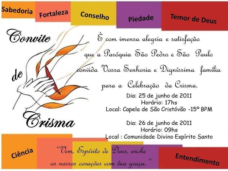 Catequese Paróquia São Pedro e São Paulo: Convite de Crisma