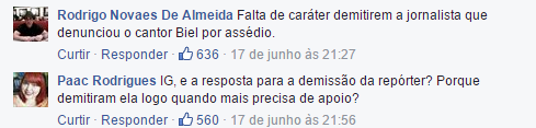 Repórter que denunciou Biel é demitida e notícia gera revolta na página do iG Repórter que denunciou Biel é demitida e notícia gera revolta na página do iG