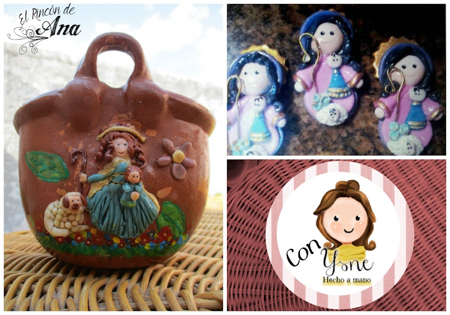 Divina pastora hecha con porcelana fría aplicada sobre una maceta