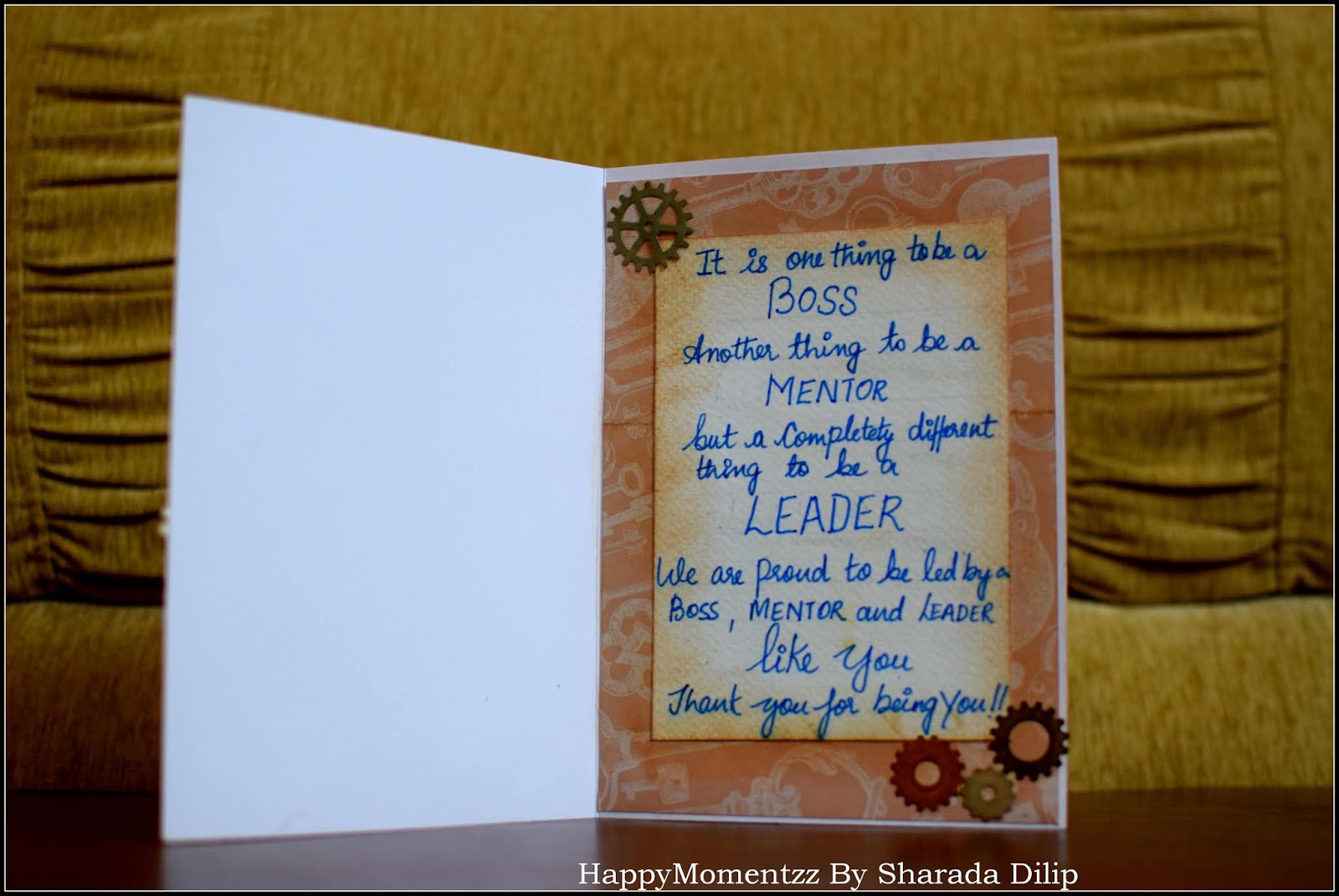 HappyMomentzz crafting by Sharada Dilip Amazing farewell Card for the Boss
