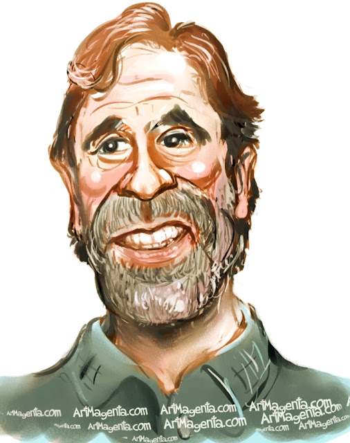 Chuck Norris caricature cartoon. Portrait drawing by caricaturist Artmagenta