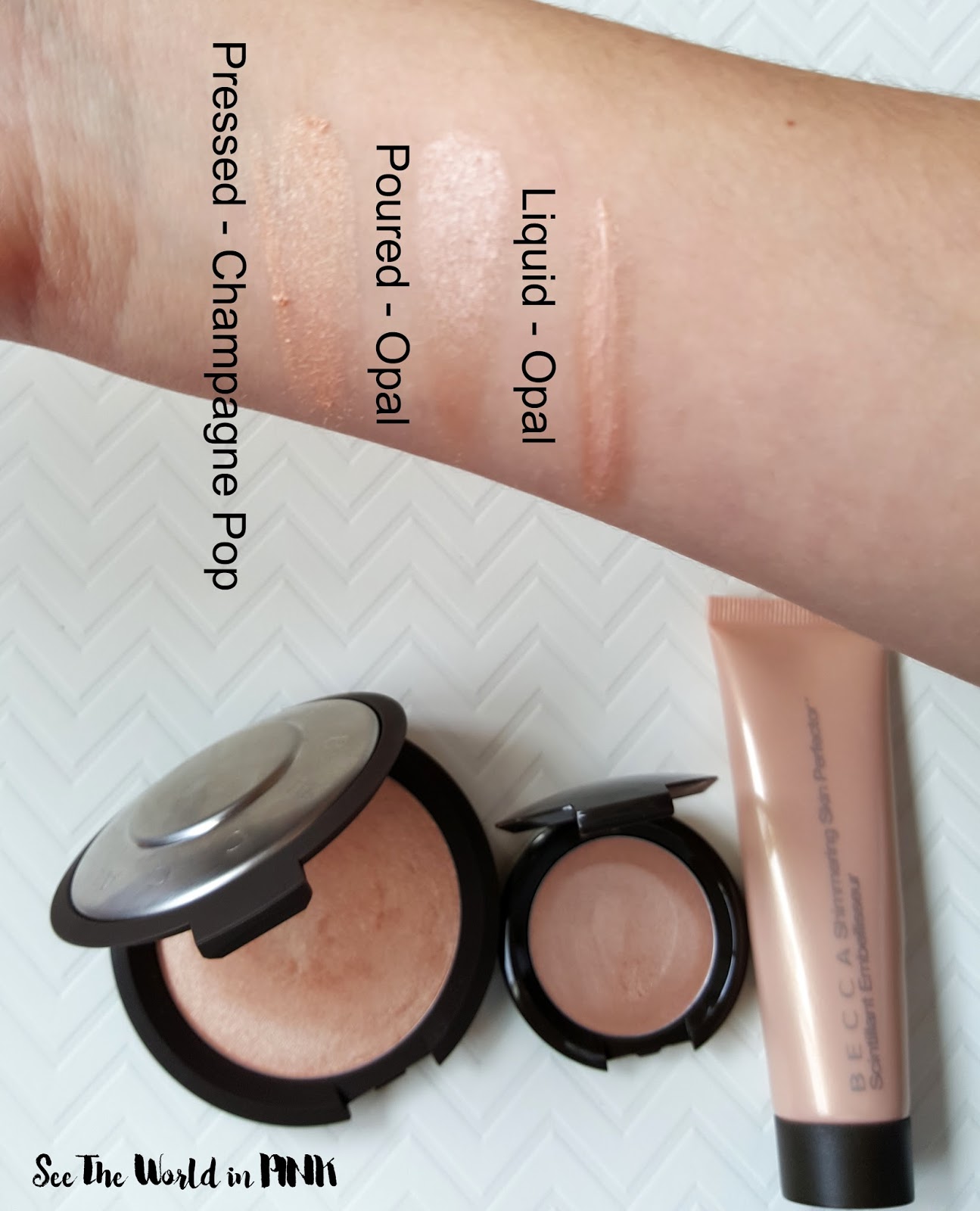 Becca Highlighter Comparison and Reviews - "Shimmering Skin Perfector" Pressed vs. Poured vs. Liquid 