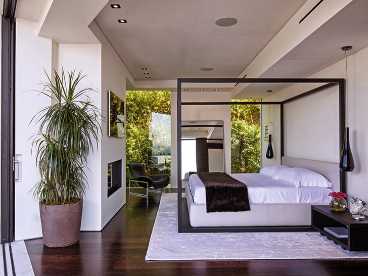 White bedroom in Perfect modern mansion in Beverly Hills