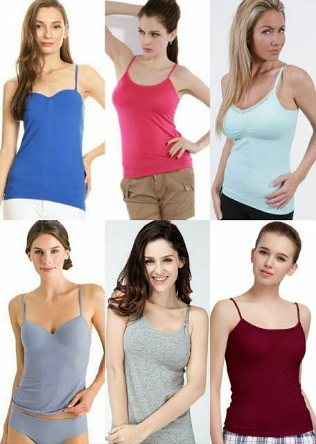 Ladies Shirred Flowly Relaxed Lounge Built-in Cups Shelf Bra Tank Top Cami  Shirt
