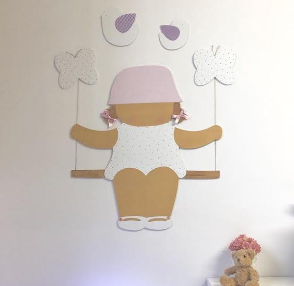 Silueta de niña en columpio , para decoración infantil ,pintada a mano