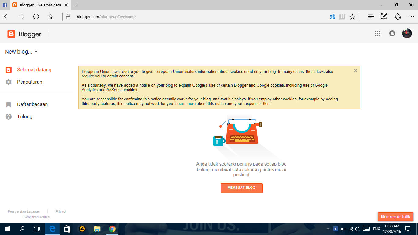 Add notice. Situs web ini menggunakan cookie.